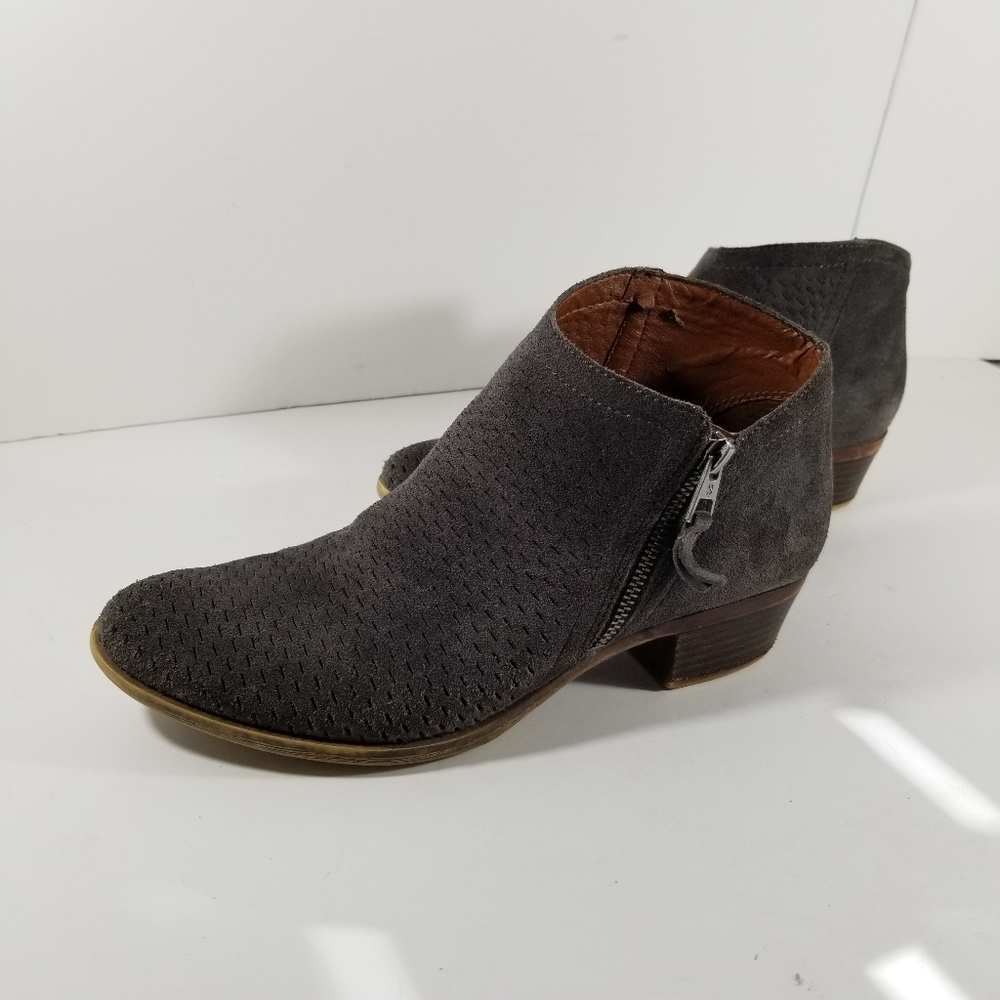 Lucky Brand Booties Women's 10M Brielley Gray Leather Suede Ankle Boots Side Zip